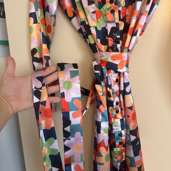 Dusen Dusen Multicolor Daisy Pattern Button Down Midi Dress - Picture 6 of 8